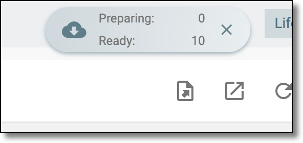 Downloads widget showing activities being exported