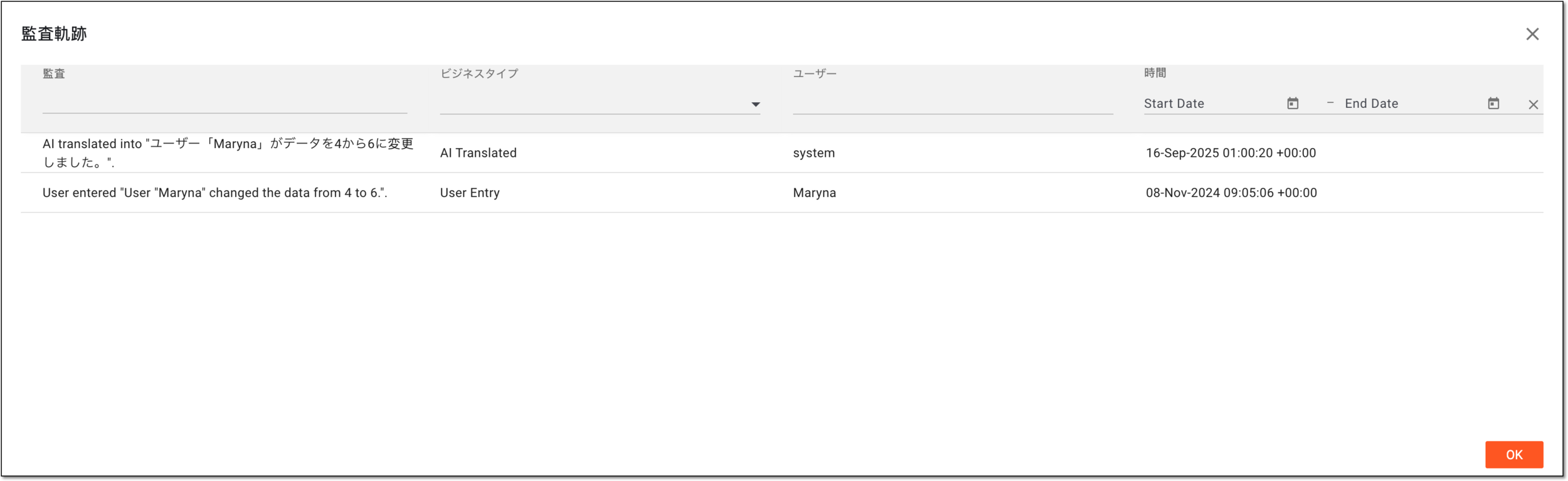 Analyzing audit trail for translation text