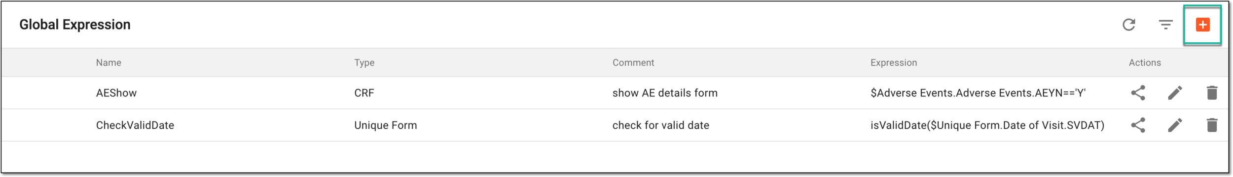 Selecting option to add global expression