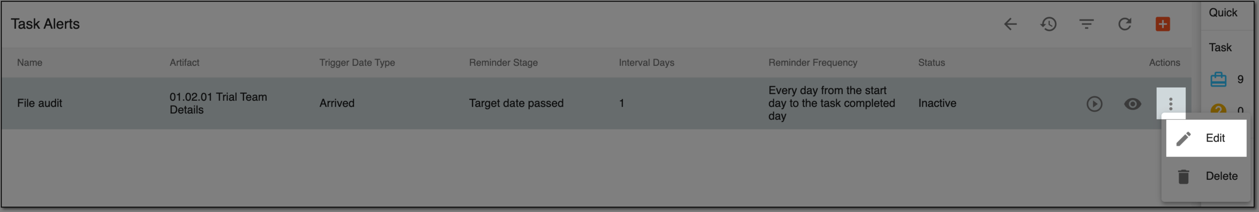 Accessing to edit task alert