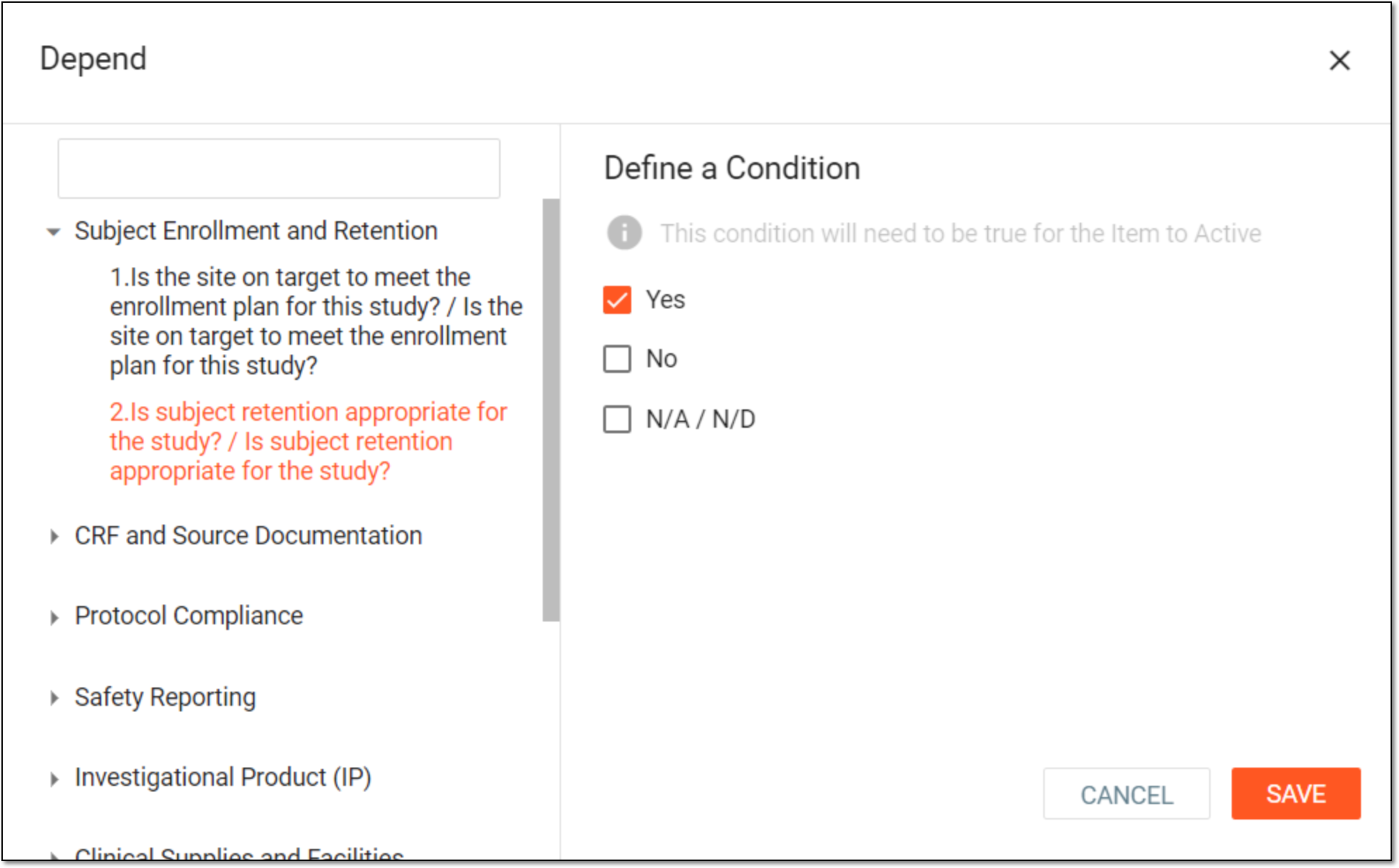 Selecting depending question