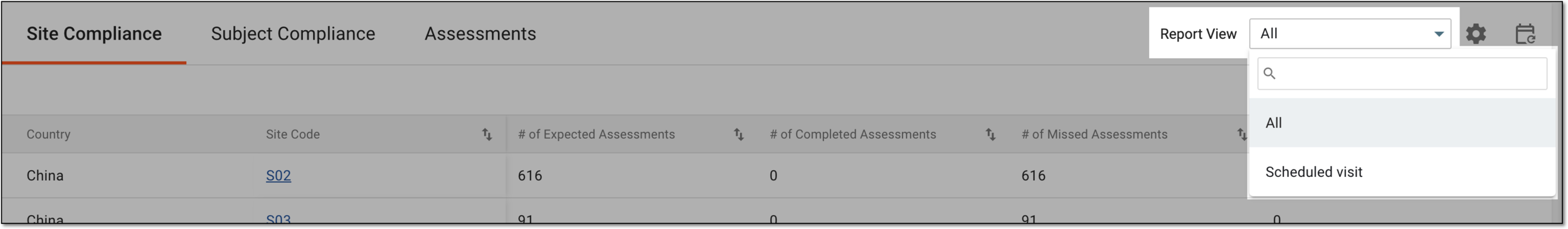 Selecting compliance report view