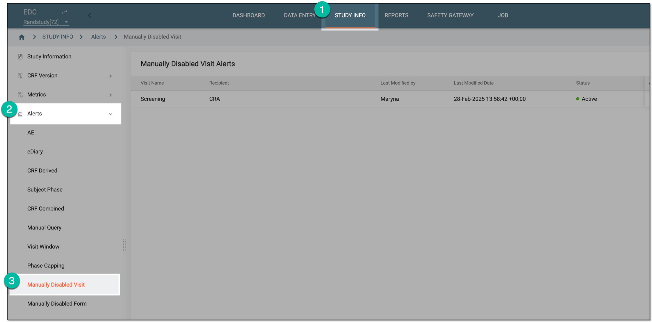 Accessing manually disabled visit alerts