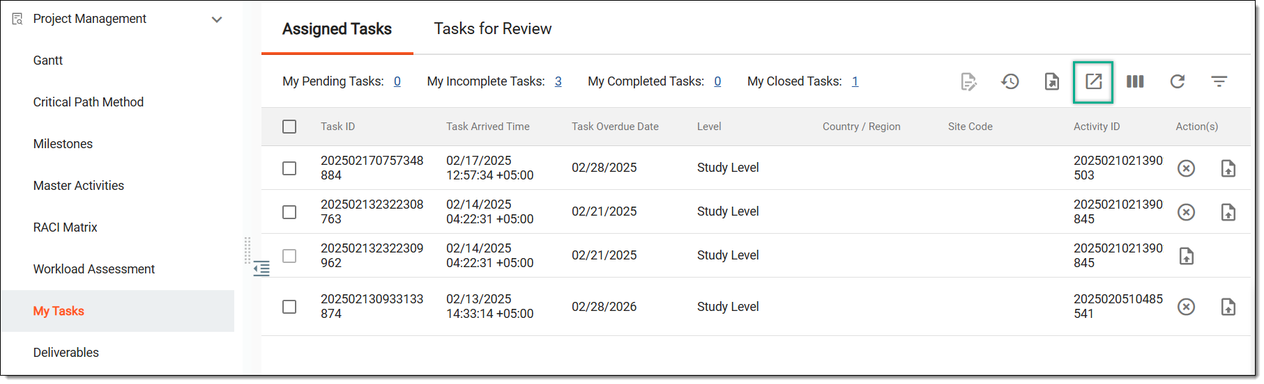 Accessing option to export tasks
