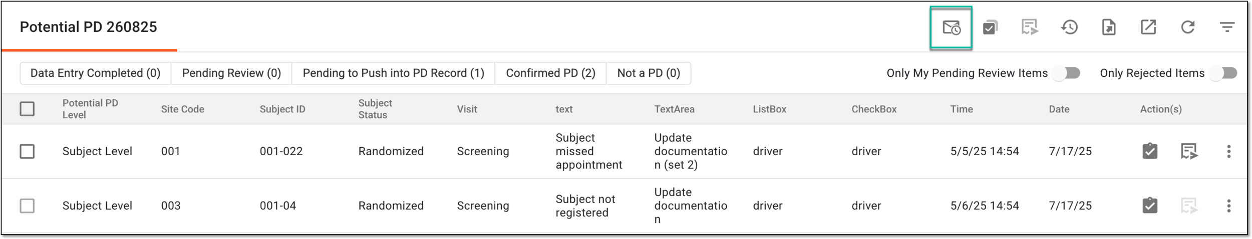 Accessing mail history of script-generated potential PD