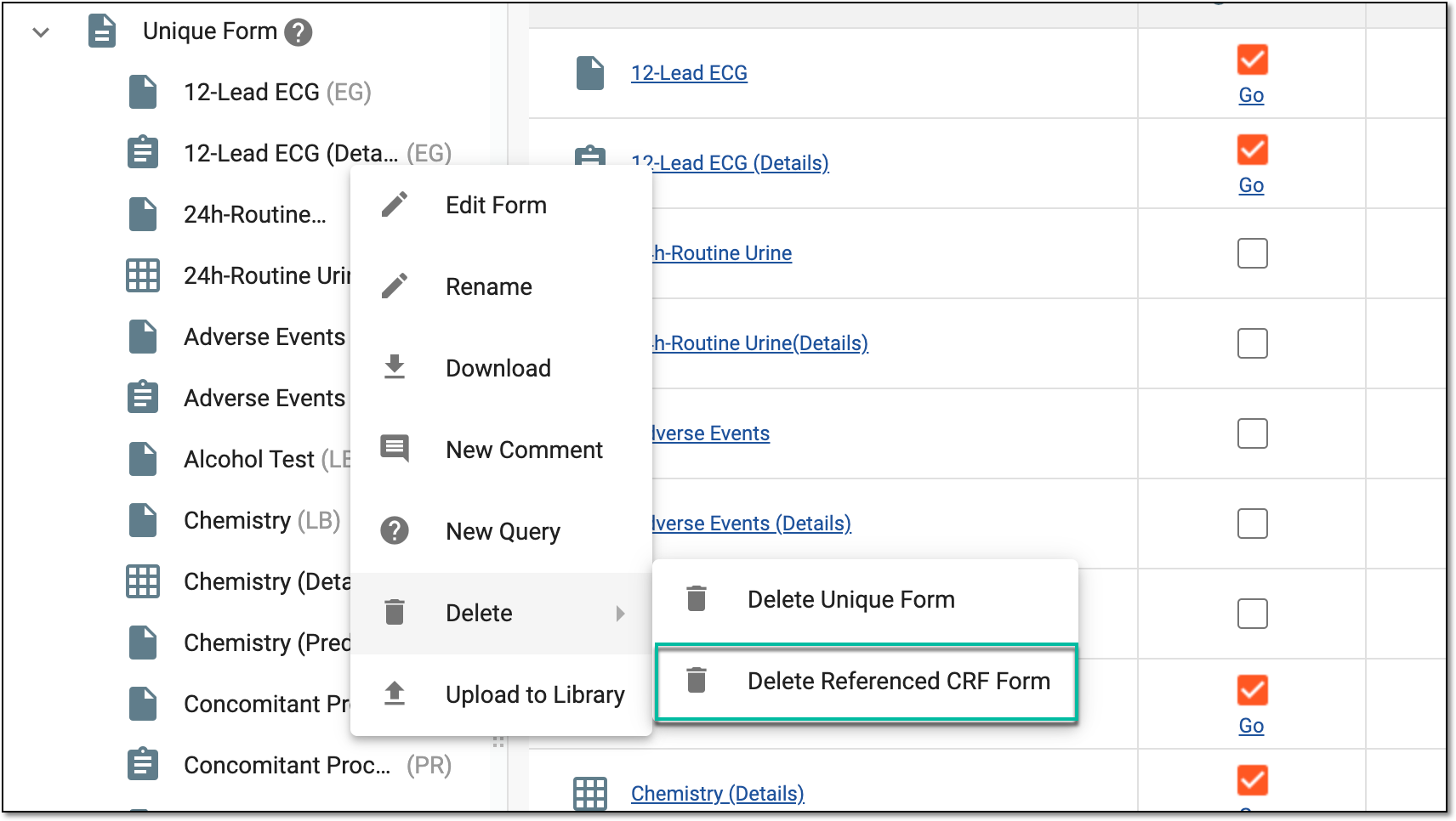 Deleting linked forms