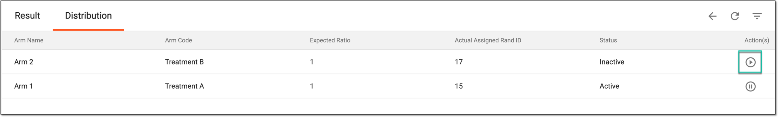 Activating arm for subject allocation