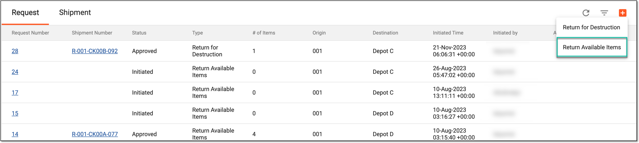 Selecting to return available items