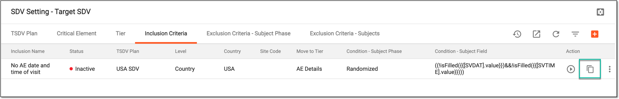 Copying inclusion criteria