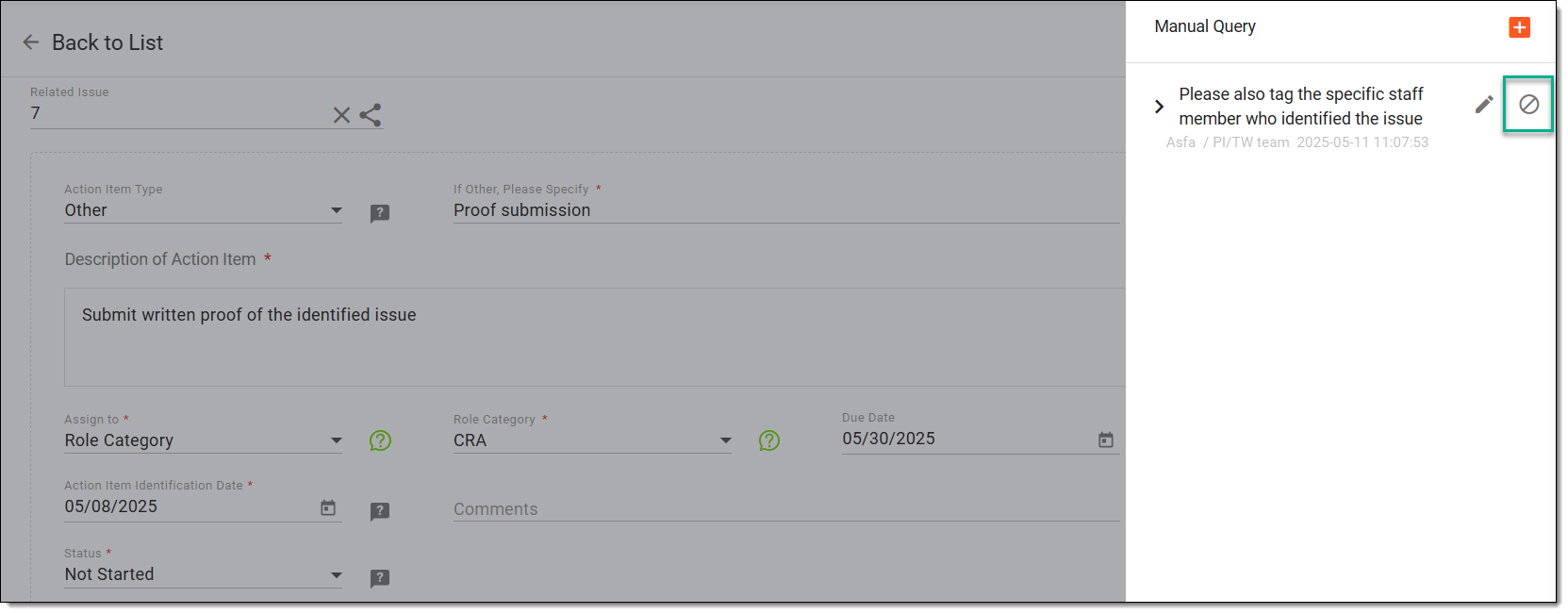 Closing action item query