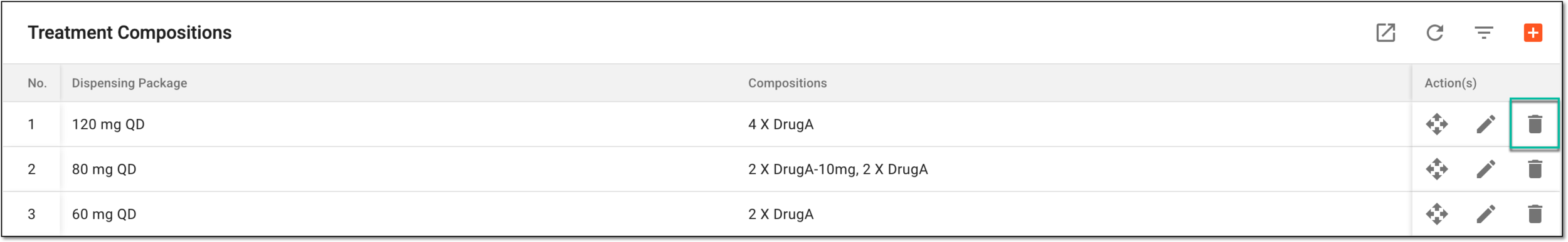 Selecting option to delete dispensing package