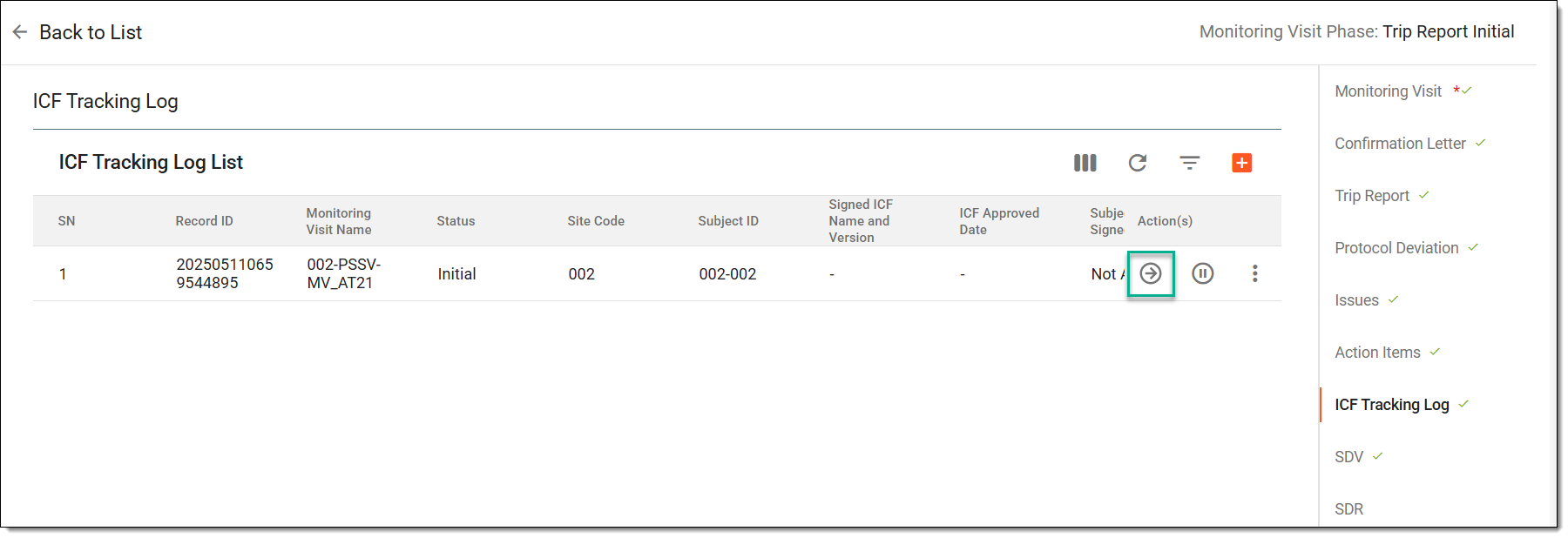 Accessing ICF tracking report details