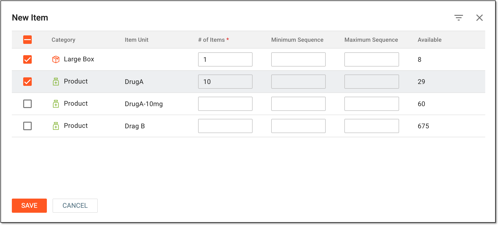 Selecting product and container units to add to lot