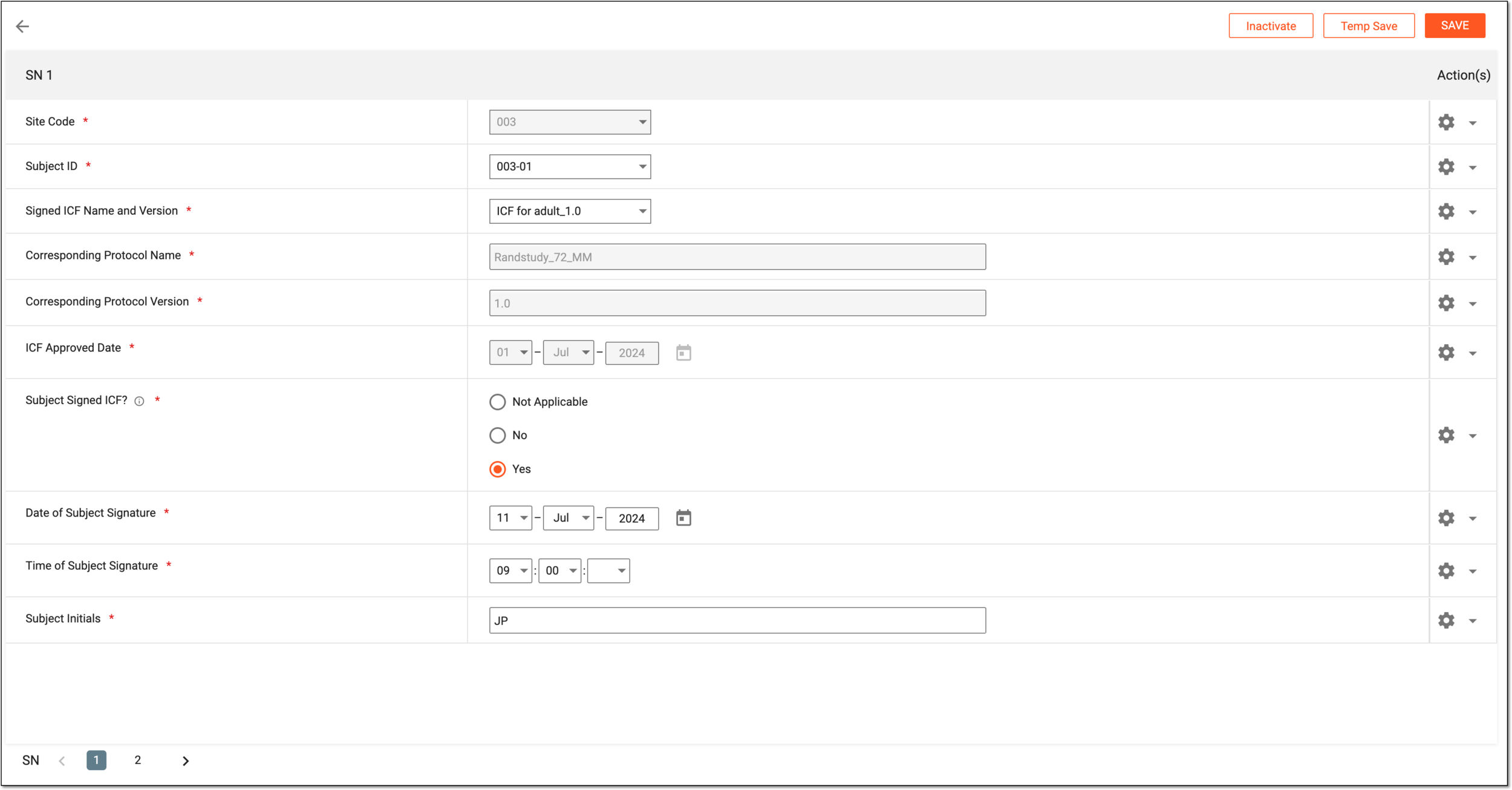 Completing ICF tracking record form