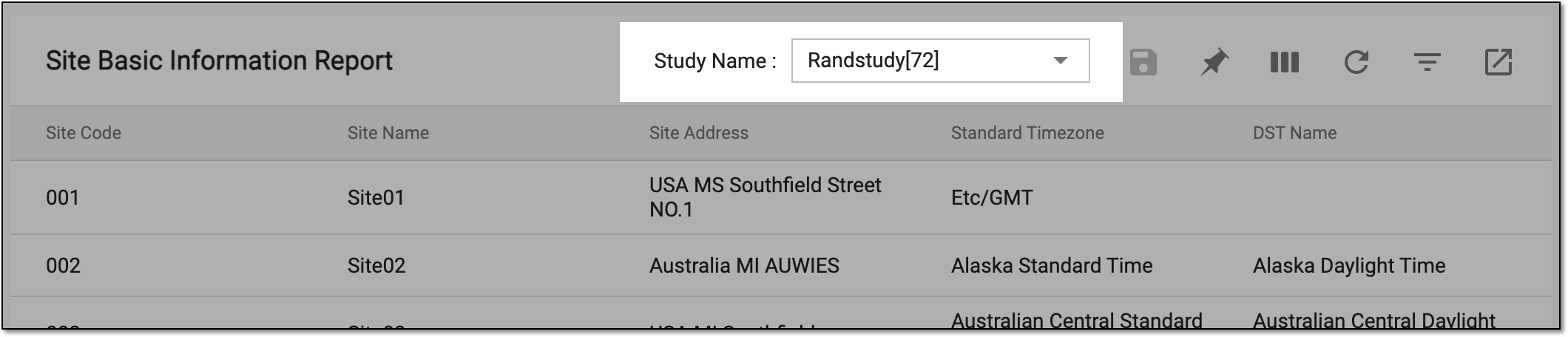 Selecting study to view report data