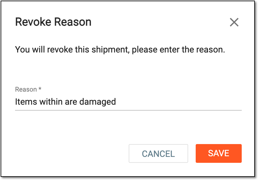Providing reason for revoking shipment