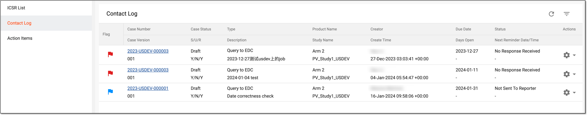 Accessing contact log from ICSR list page