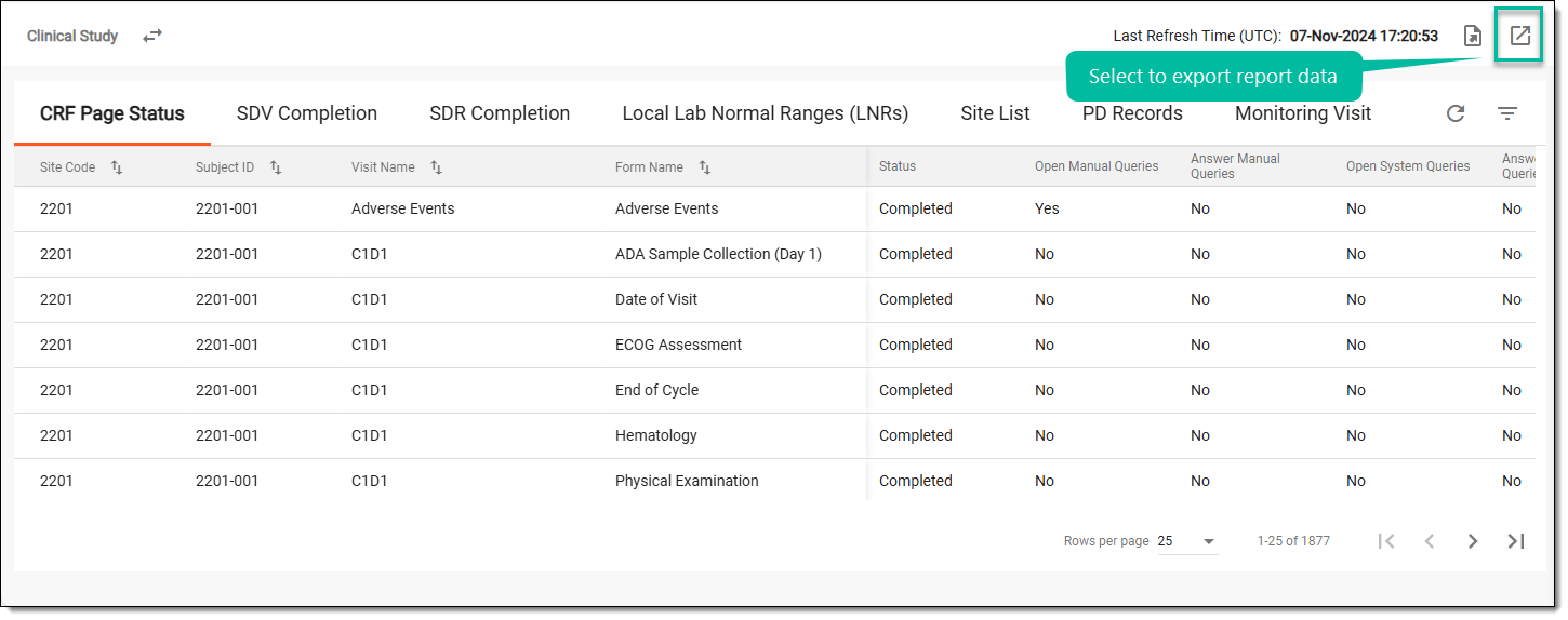 Exporting report data
