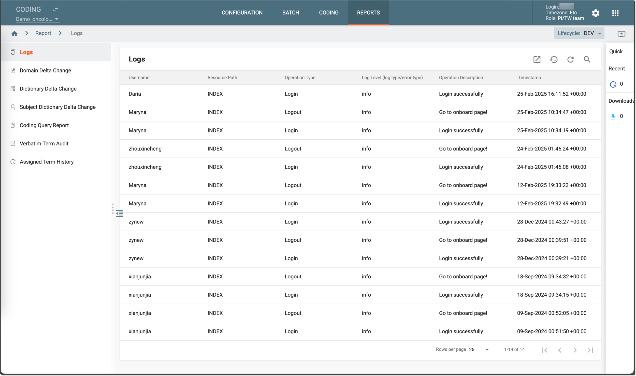 Reporting options