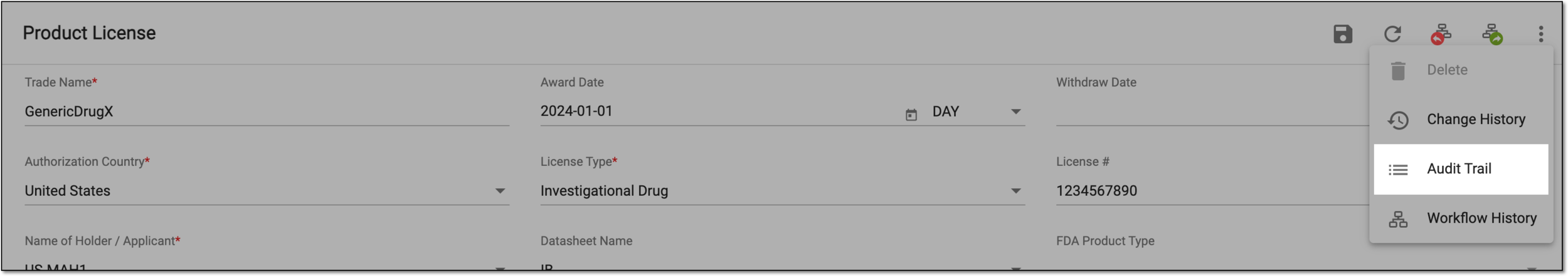 Selecting to view audit trail