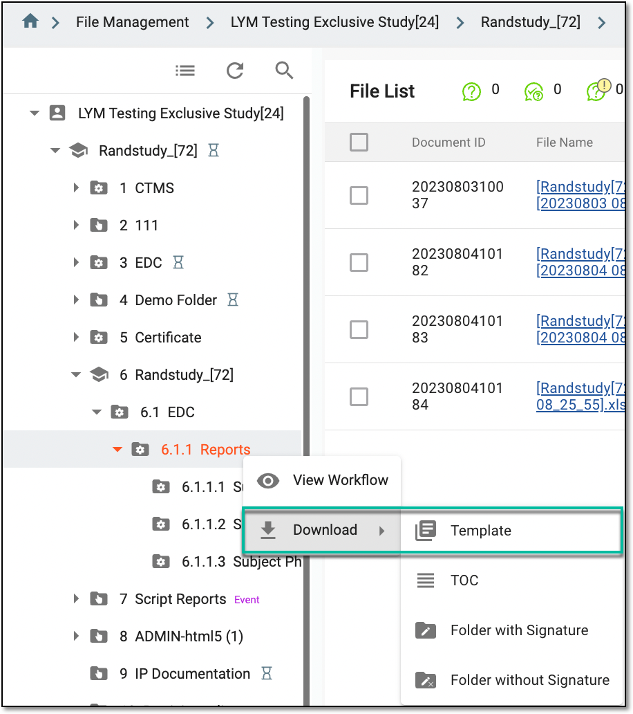 Accessing option to download template