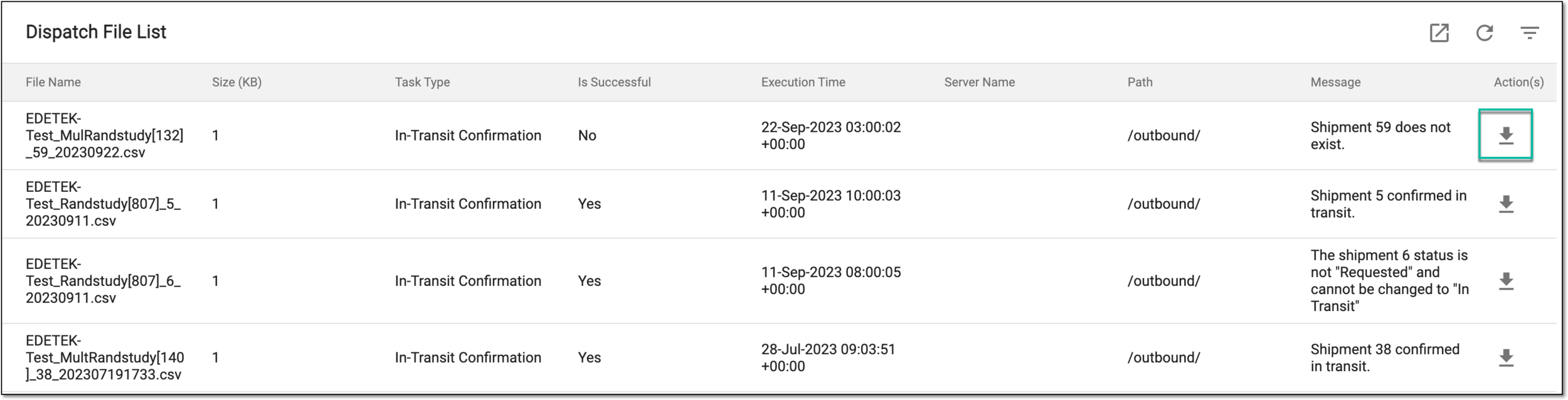 Downloading dispatched file