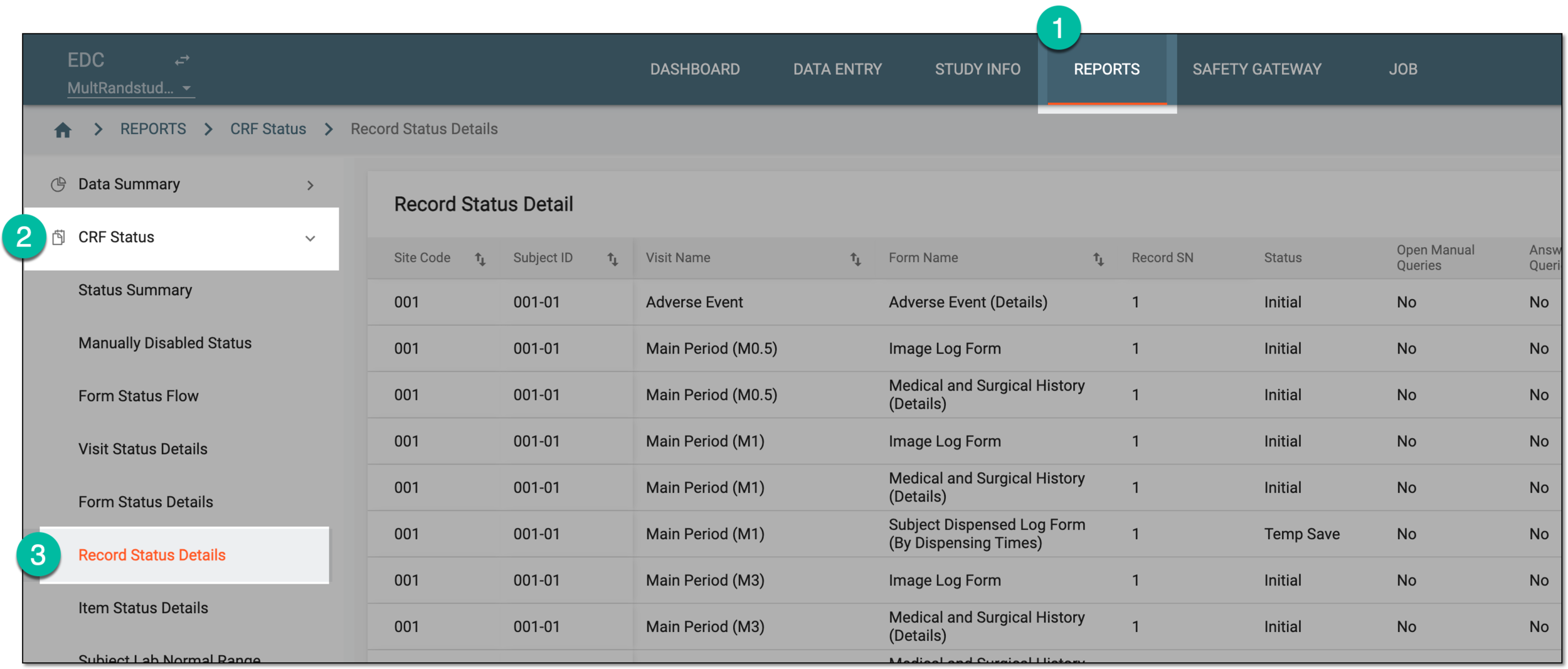 Accessing record status details
