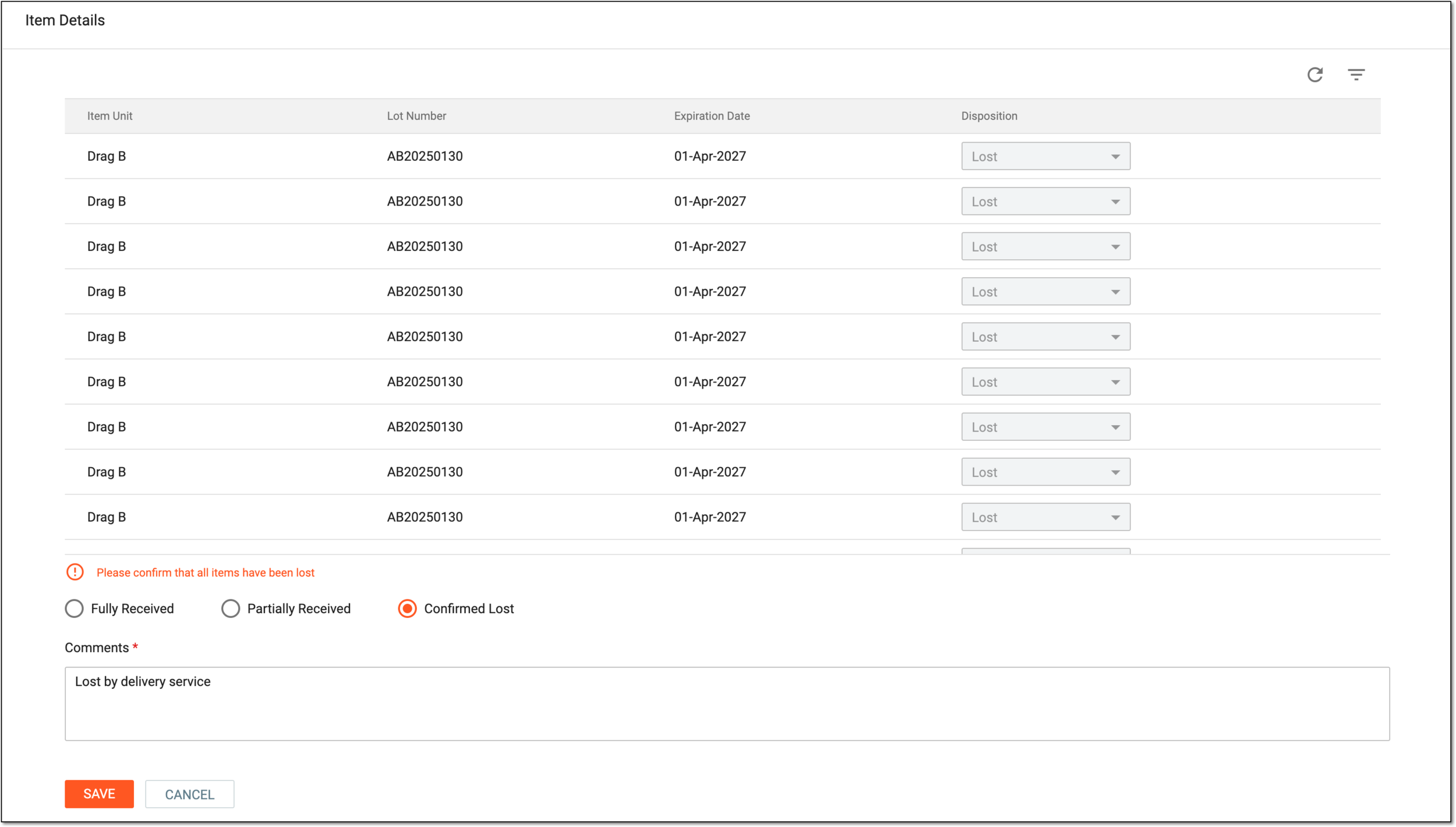 Confirming shipment loss