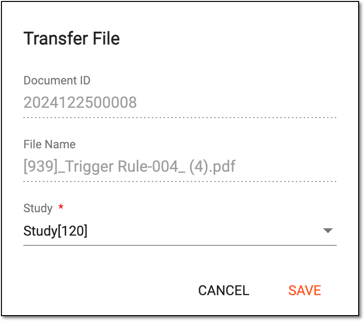 Selecting study for file transfer