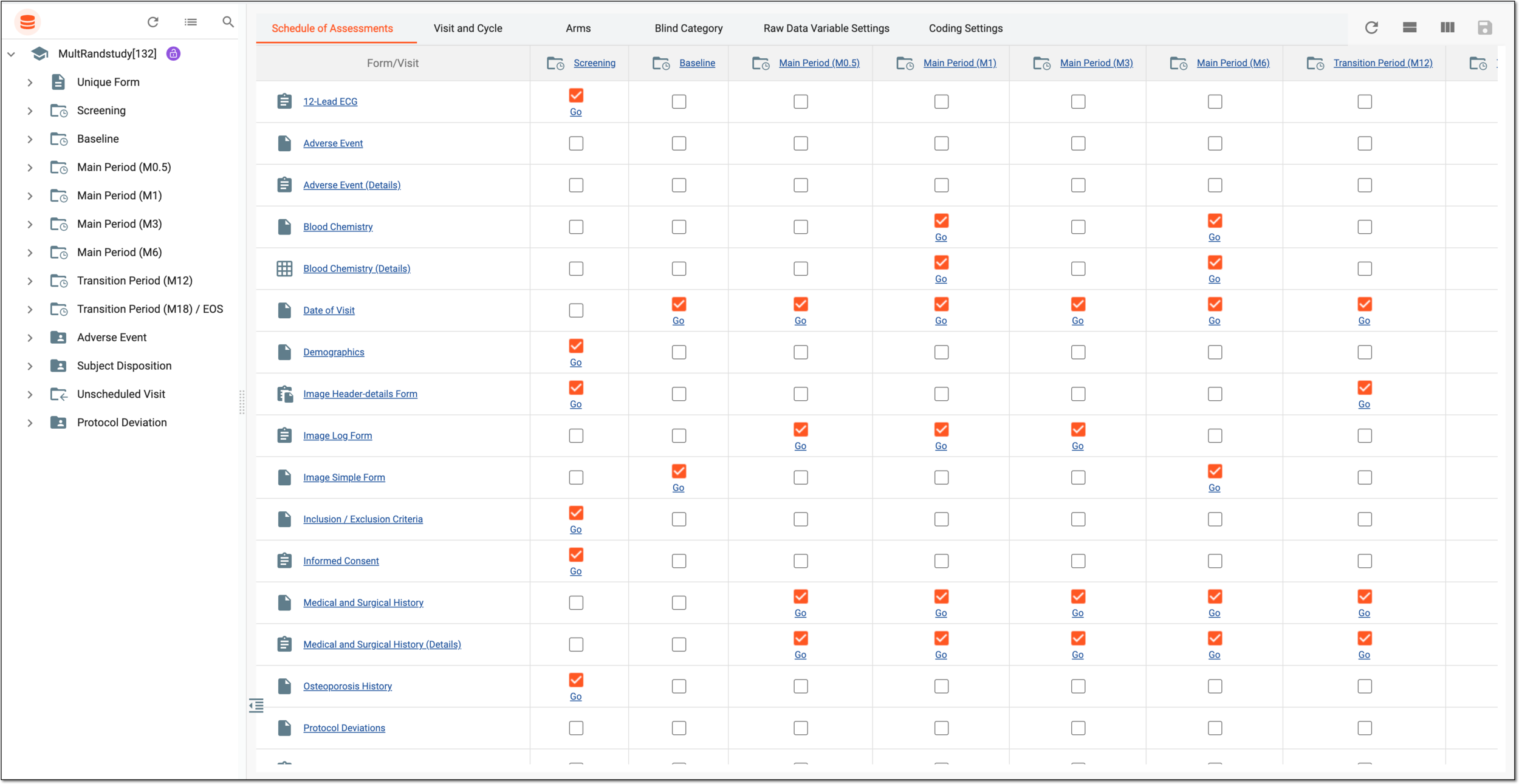 Defining schedule of assessments