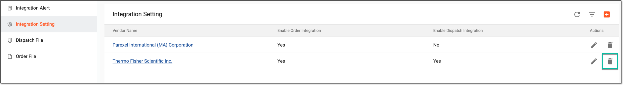 Deleting vendor setting