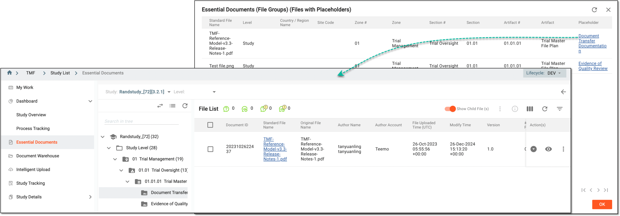 Accessing placeholder details and essential document management