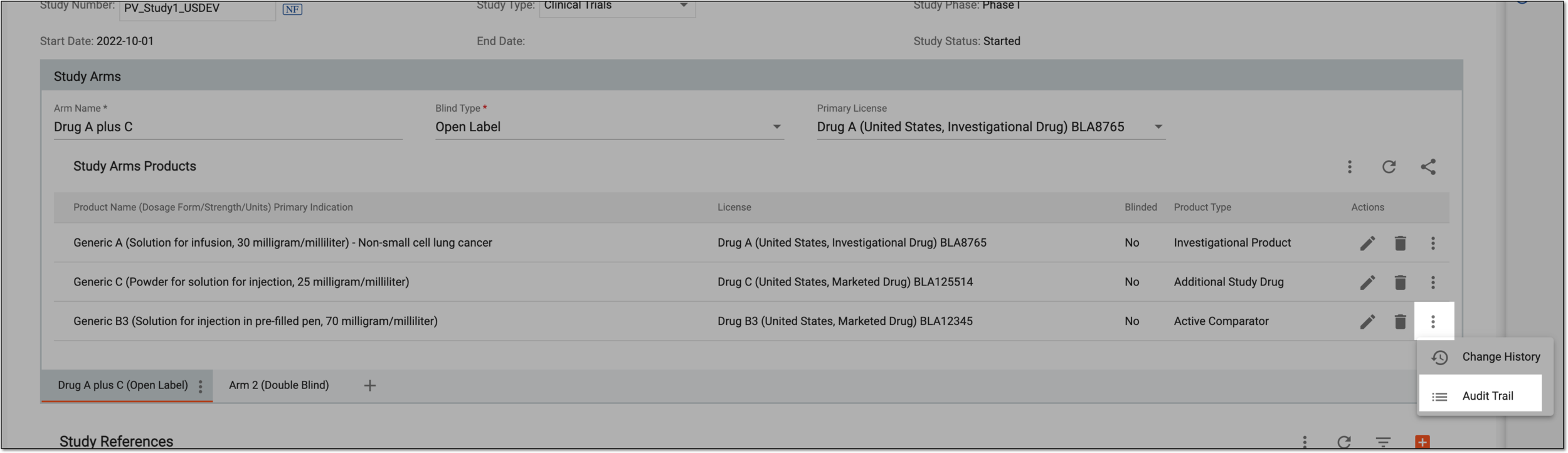 Selecting to view audit trail