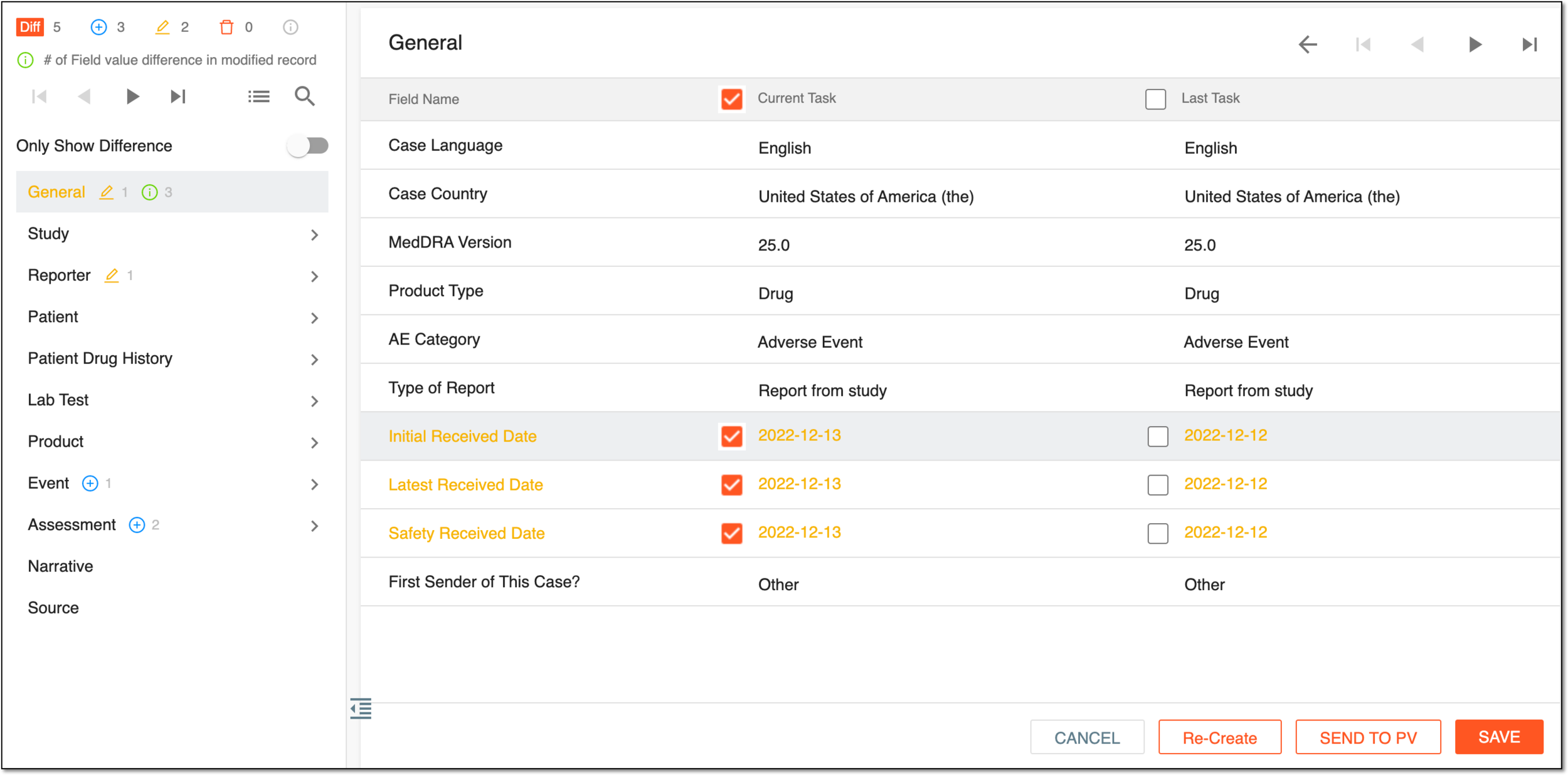 Comparing differences in follow-up and original forms
