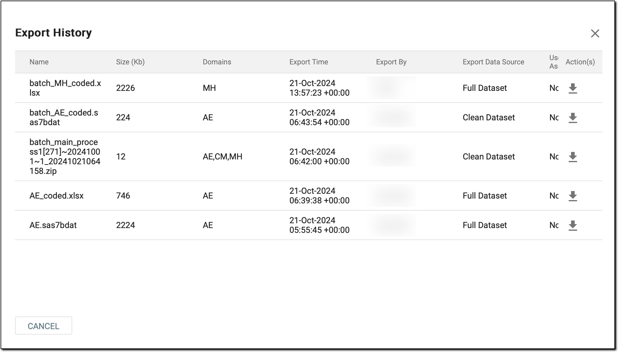 Reviewing export history details