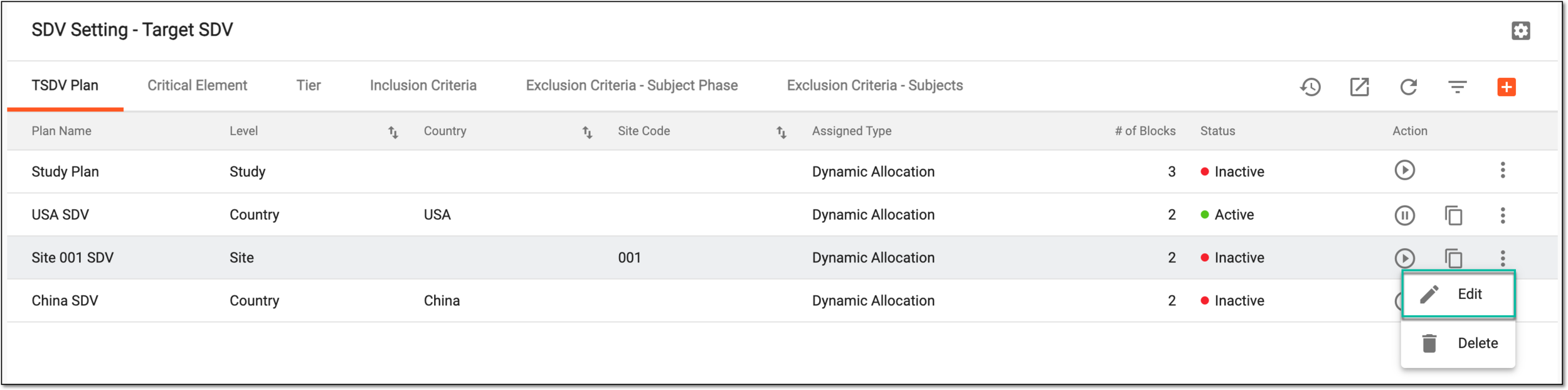 Selecting to edit TSDV plan