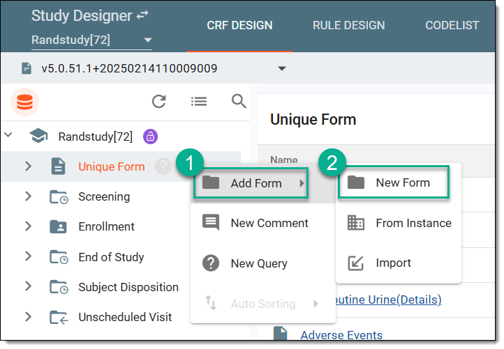 Selecting to add new form