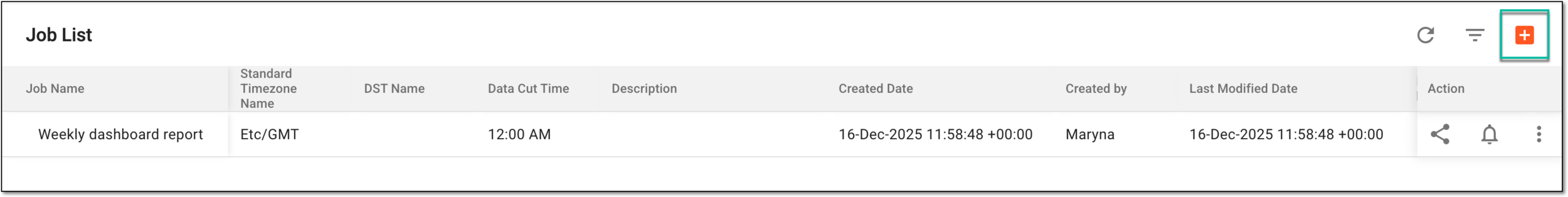 Selecting option to add dashboard report extraction job