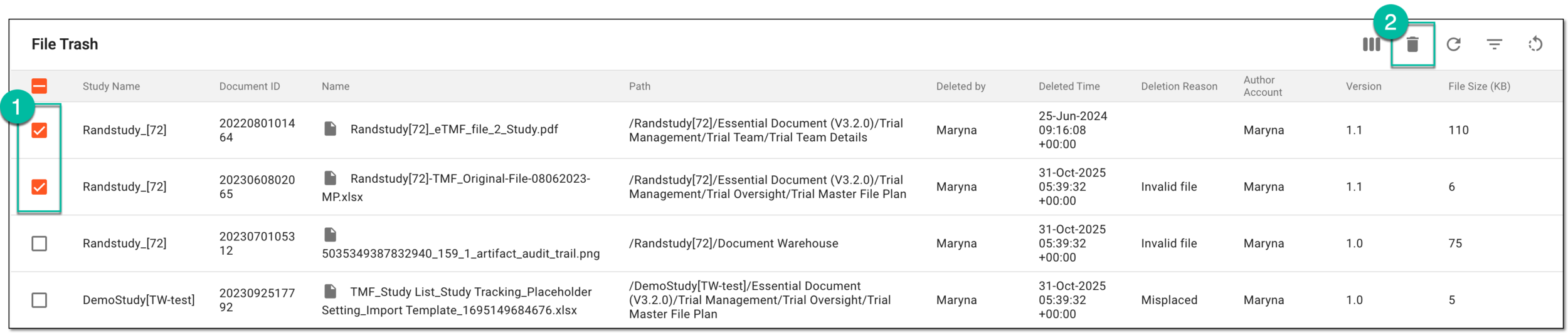 Permanently deleting files from trash in TMF