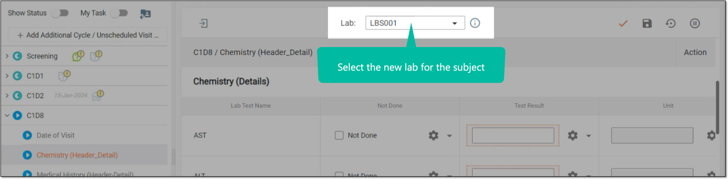 Selecting new lab for subject
