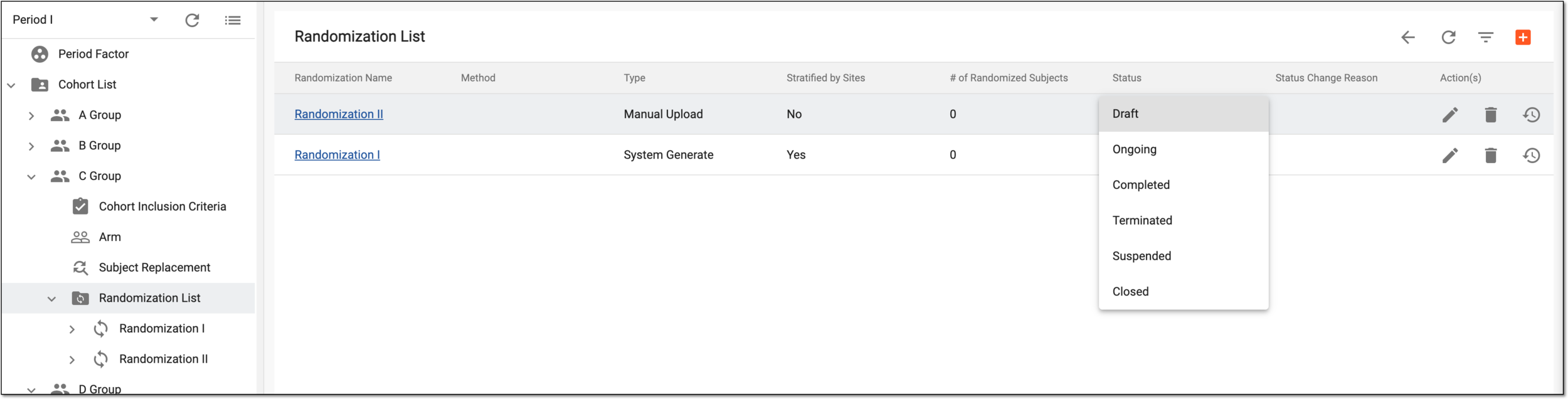 Selecting PB randomization scheme status