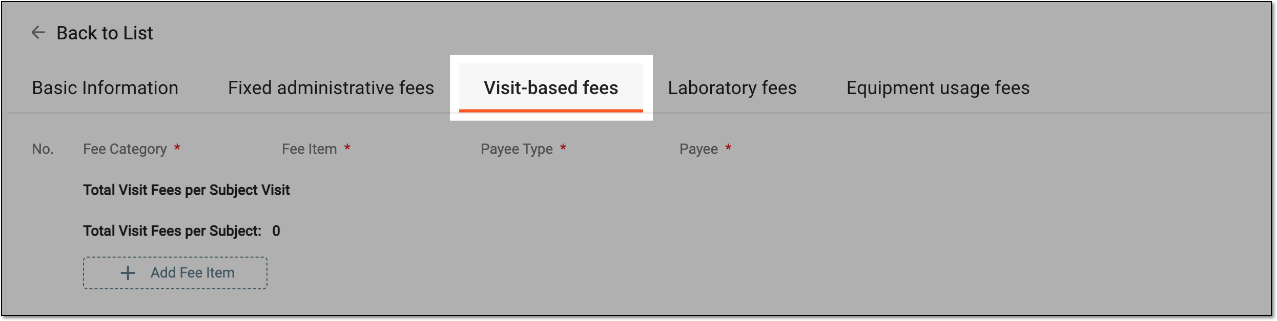 Accessing subject visit billing details to configure