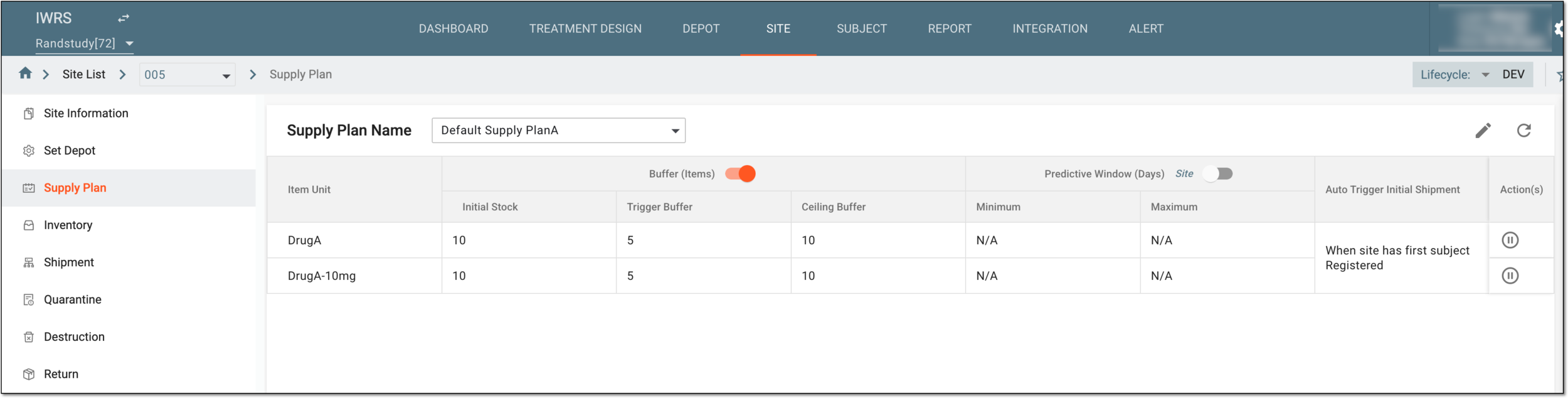 Supply plan page for site