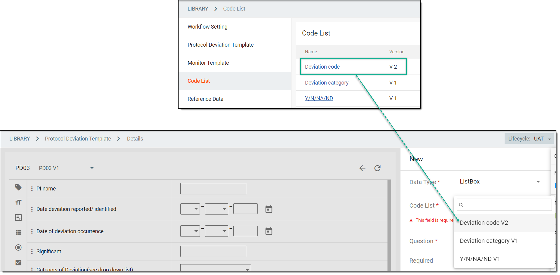 Displaying code list for ListBox data type