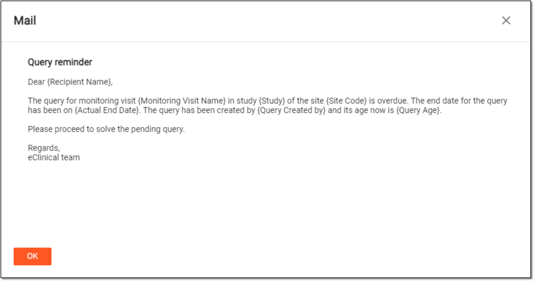 Previewing query reminder email