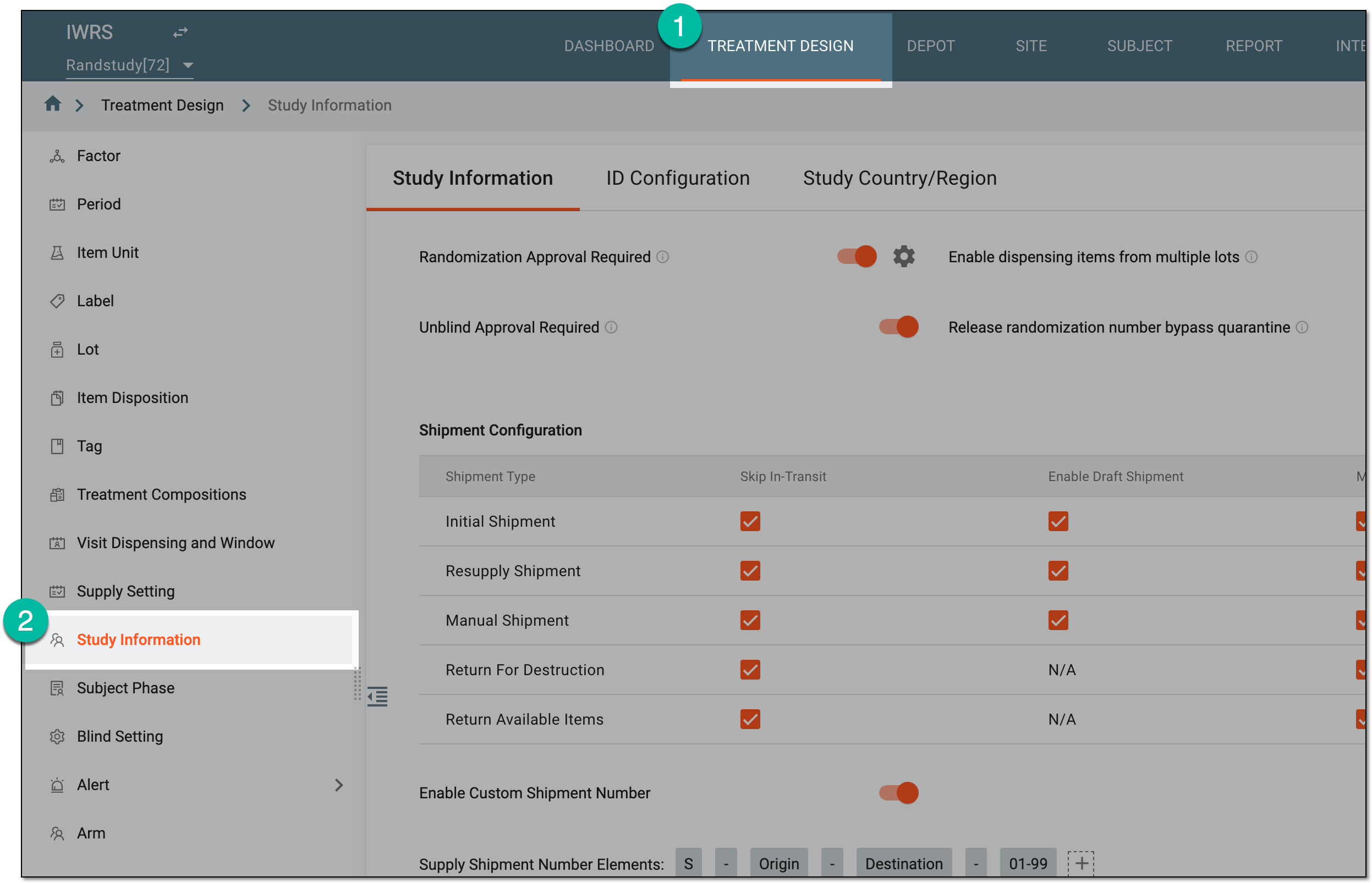 Accessing study configurations
