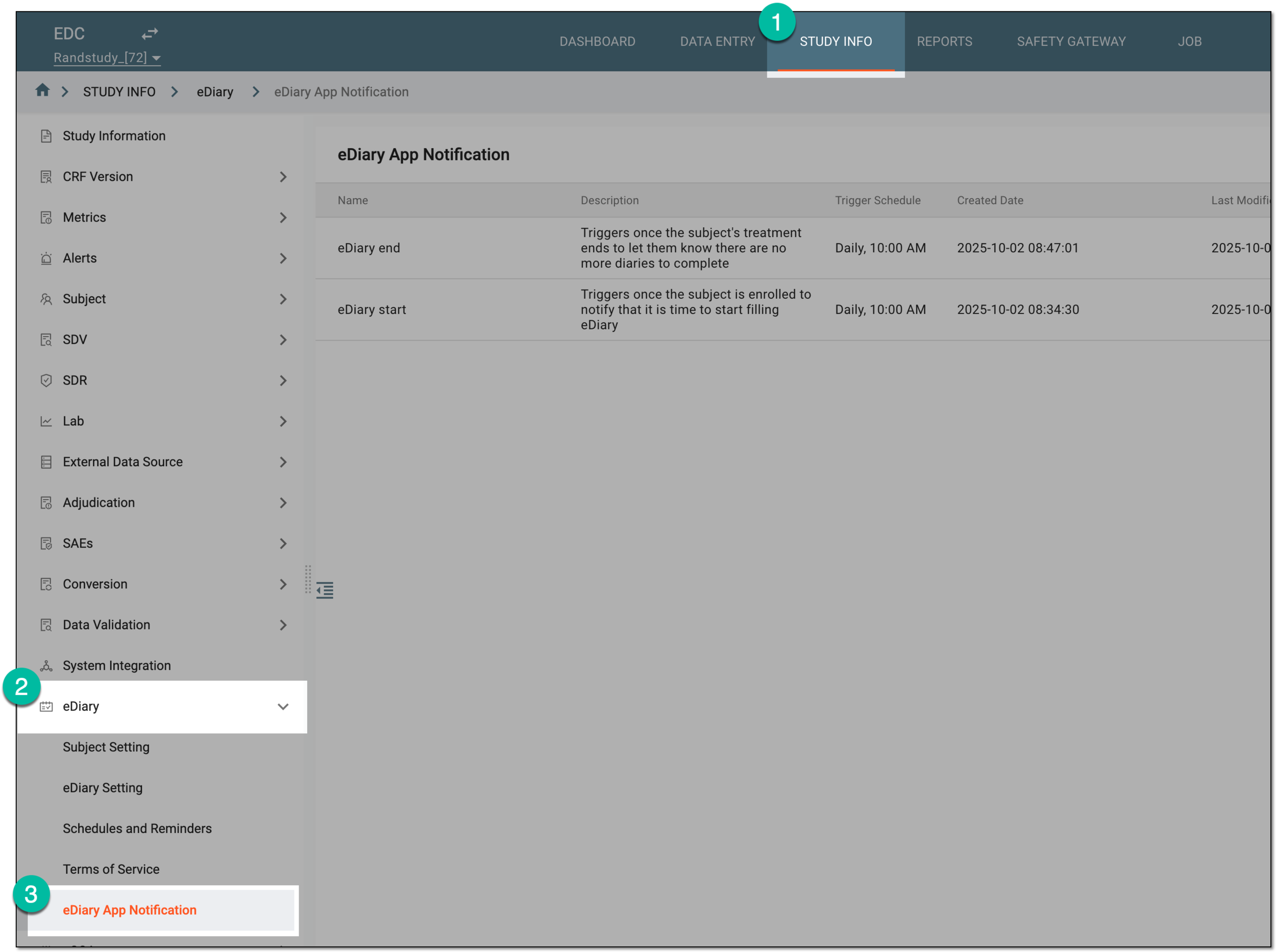Accessing eDiary app notifications