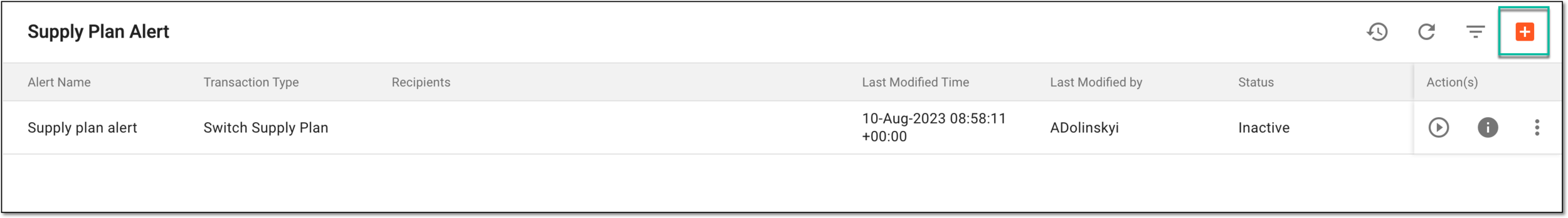 Selecting option to add supply plan alert