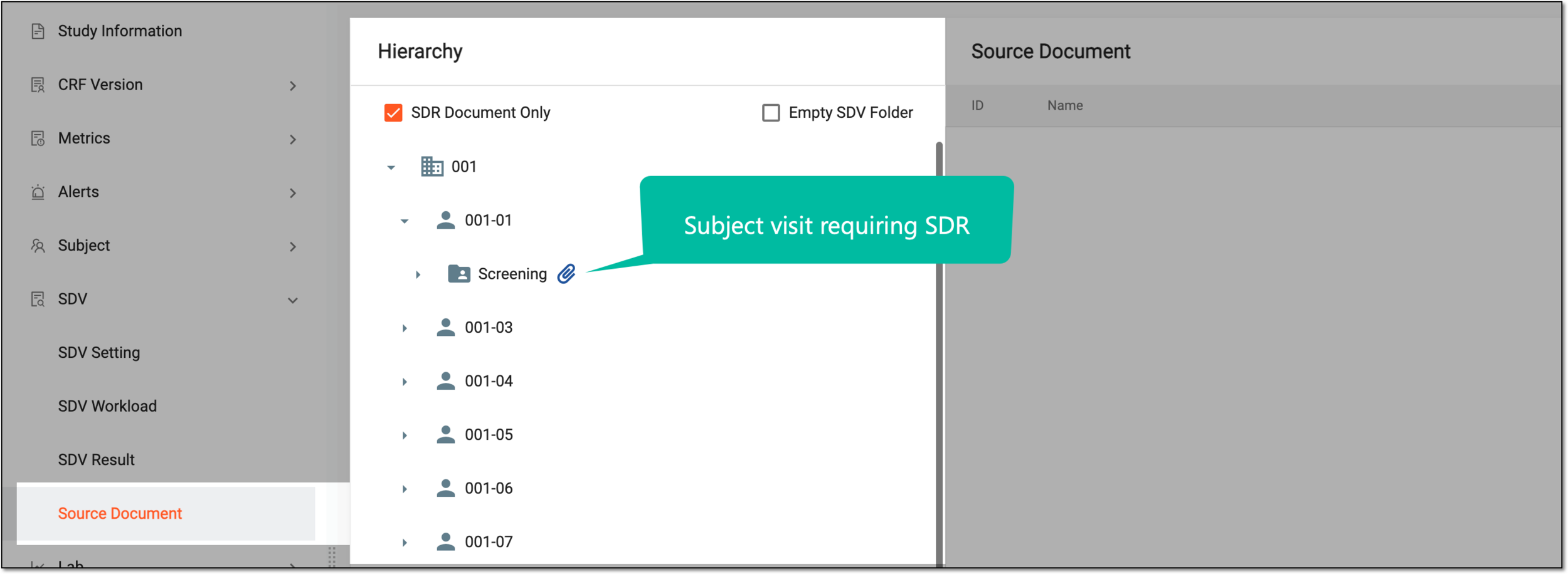 Source documents that require SDR approval
