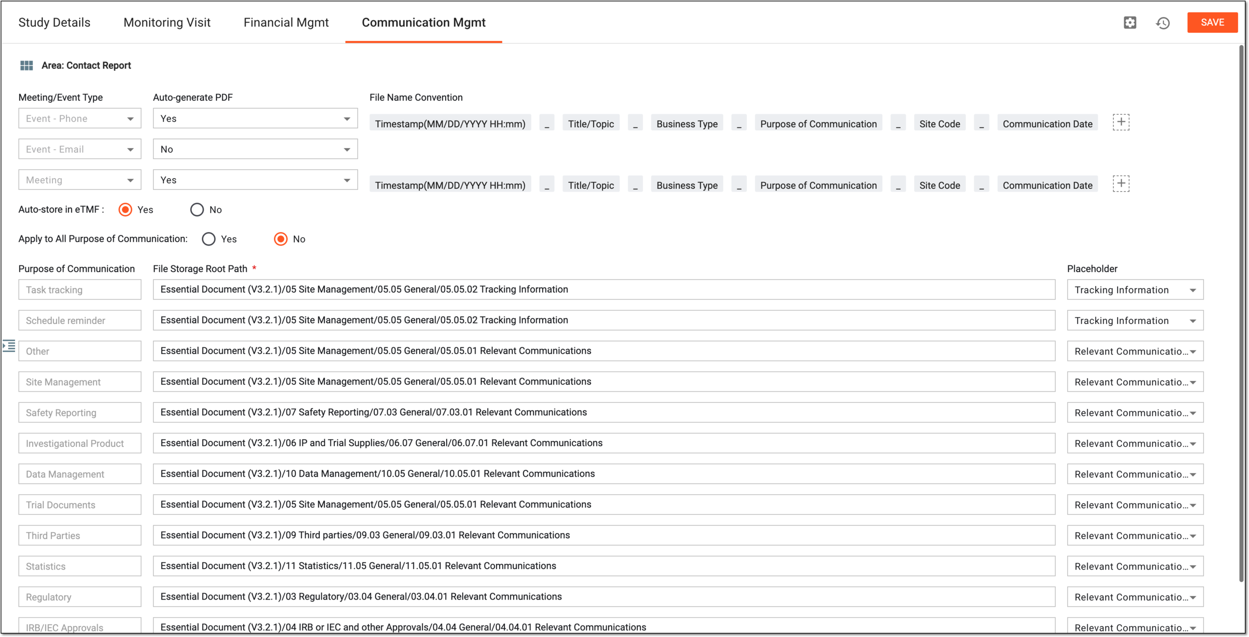 Configuring documentation for communication activities